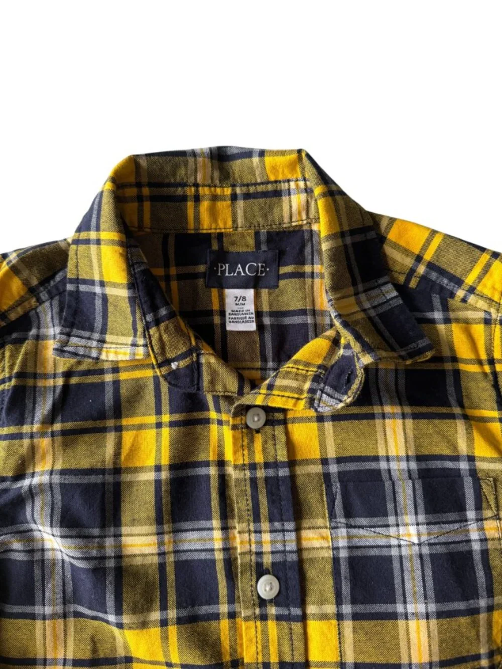 The Children's Place boys yellow and blue plaid button down collared shirt M